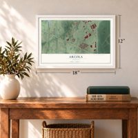 Arcola, Virginia map, 12 x 18 inch print in a white frame in an entryway