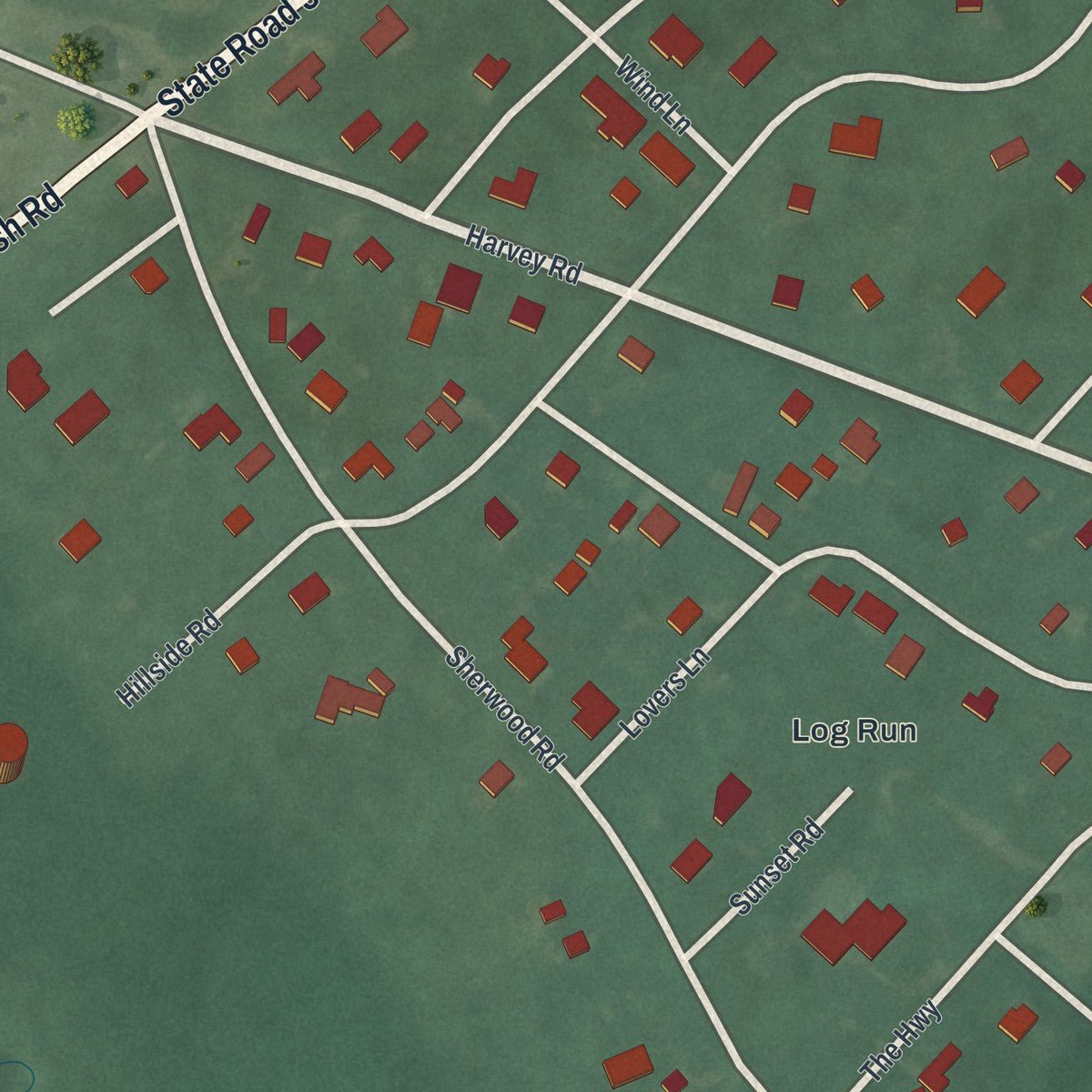 Second close-up of the map of Arden, Delaware print showing more streets and buildings