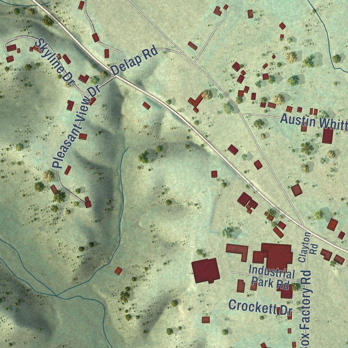 Second close-up of the map of Ardmore, Tennessee print showing more streets and buildings