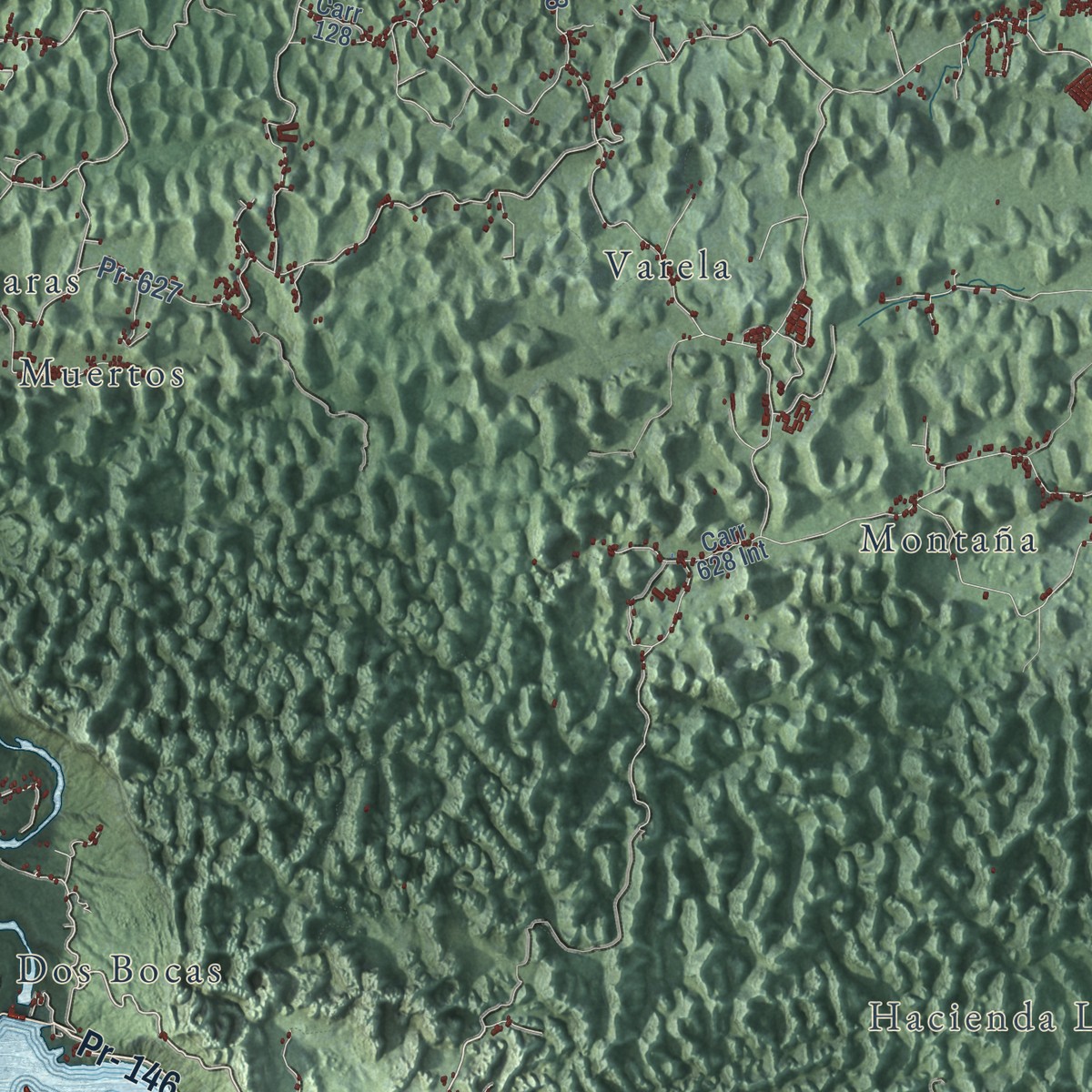 Second close-up of the map of Arecibo, Puerto Rico print showing more streets and buildings