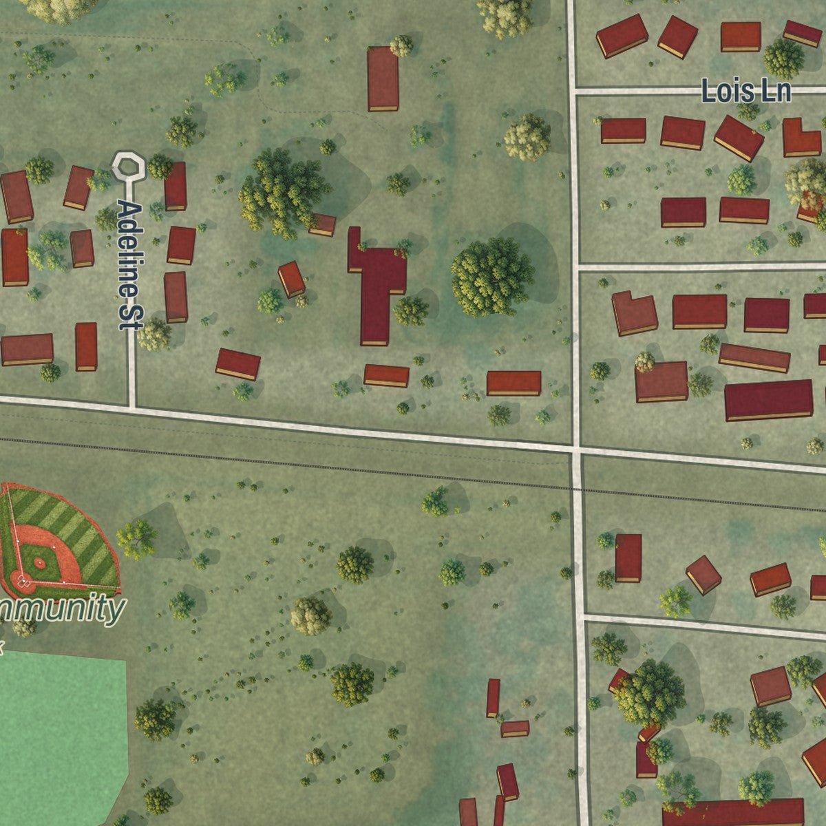 Second close-up of the map of Arena, Wisconsin print showing more streets and buildings