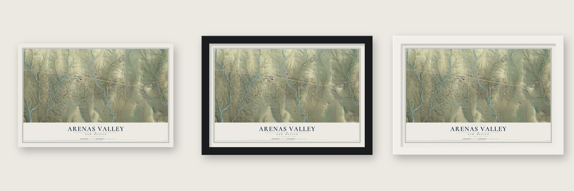 Arenas Valley, New Mexico map unframed, in a black wood frame and in a white wood frame