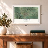 Arenzville, Illinois map, 12 x 18 inch print in a white frame in an entryway