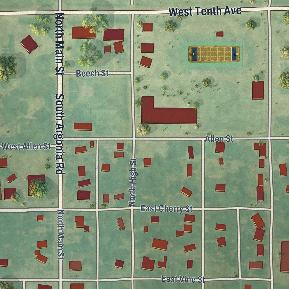 Second close-up of the map of Argonia, Kansas print showing more streets and buildings