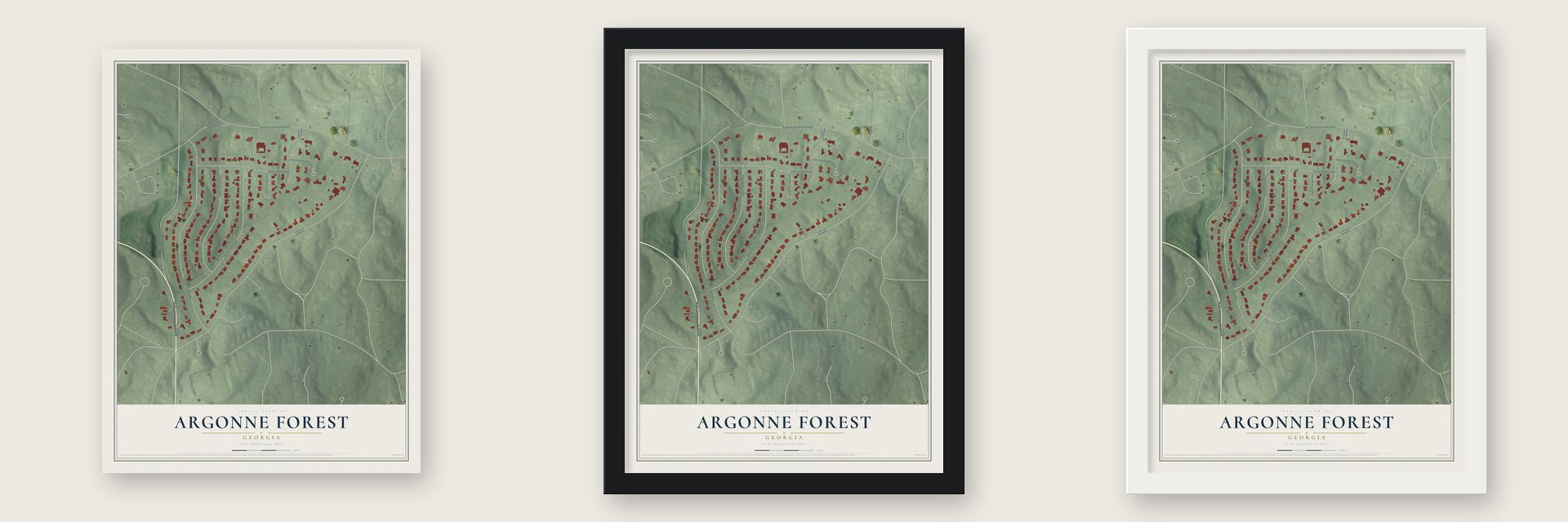 Argonne Forest, Georgia map unframed, in a black wood frame and in a white wood frame