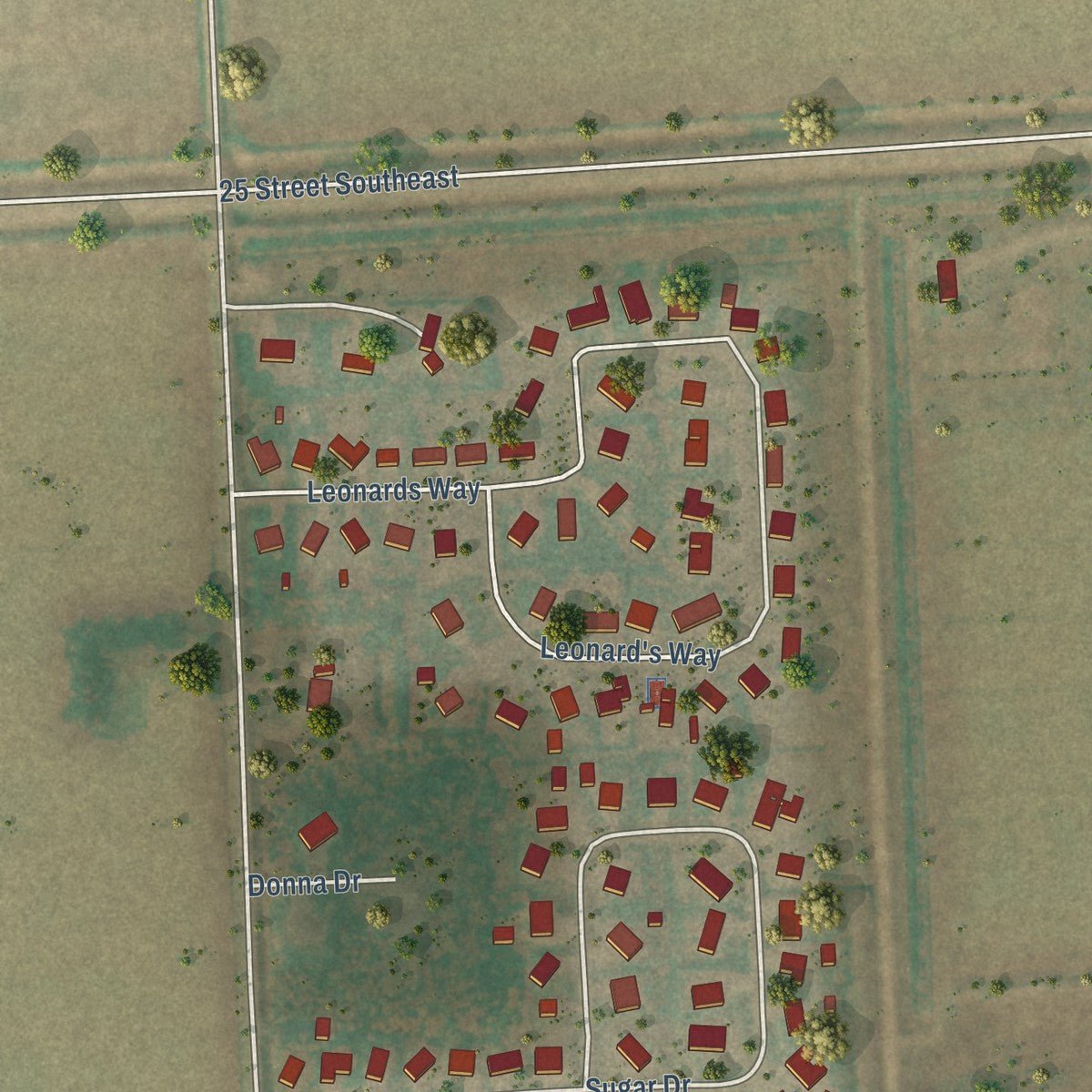 Second close-up of the map of Argusville, North Dakota print showing more streets and buildings