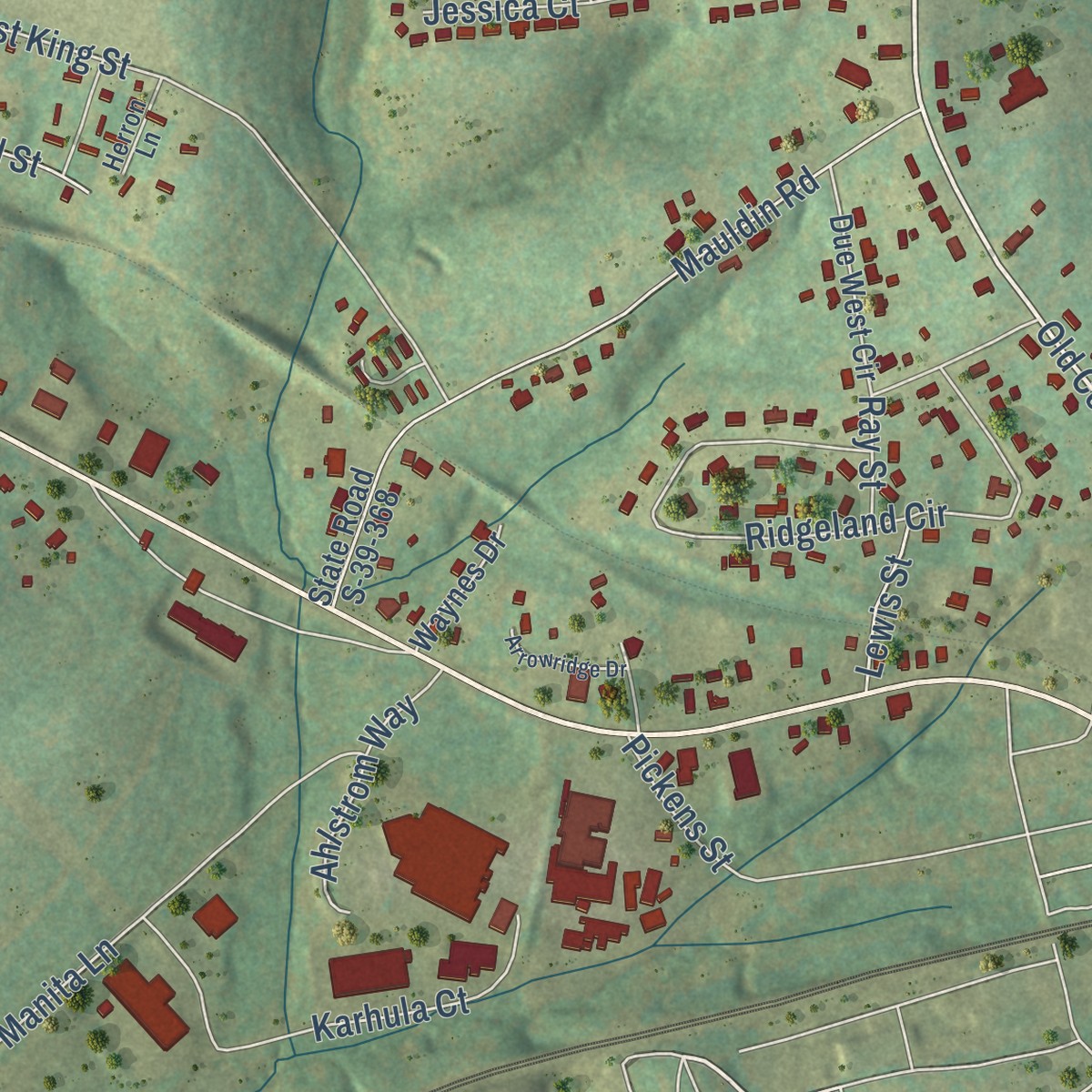 Second close-up of the map of Arial, South Carolina print showing more streets and buildings
