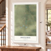 Arickaree, Colorado map, 24 x 36 inch print in a white frame by a staircase