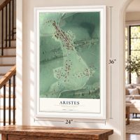 Aristes, Pennsylvania map, 24 x 36 inch print in a white frame by a staircase