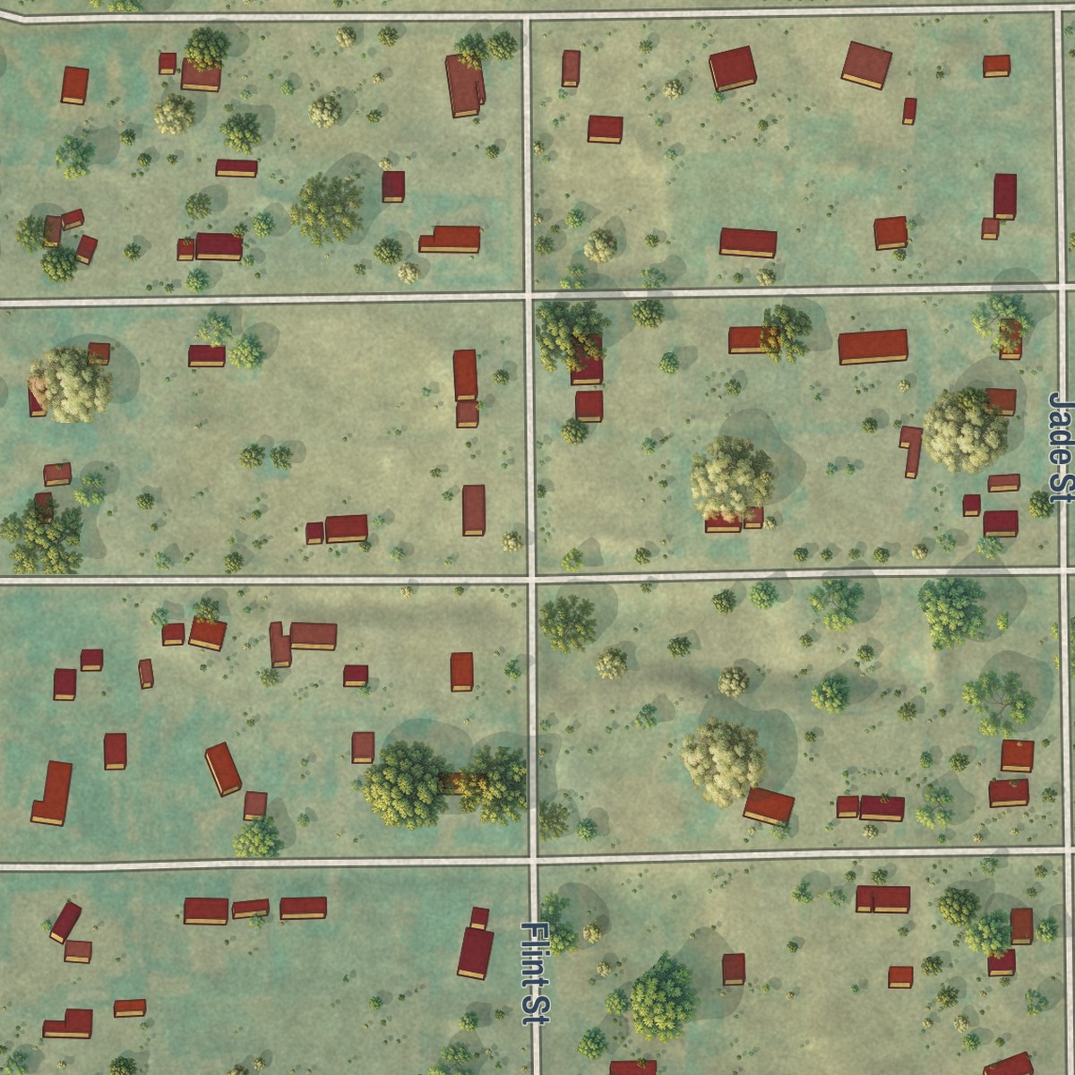 Second close-up of the map of Aristocrat Ranchettes, Colorado print showing more streets and buildings