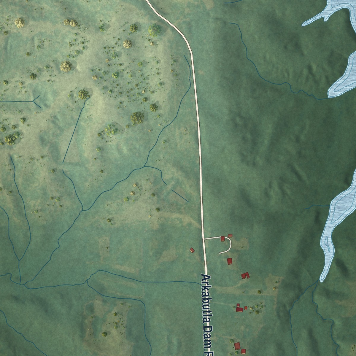 Second close-up of the map of Arkabutla, Mississippi print showing more streets and buildings
