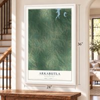 Arkabutla, Mississippi map, 24 x 36 inch print in a white frame by a staircase