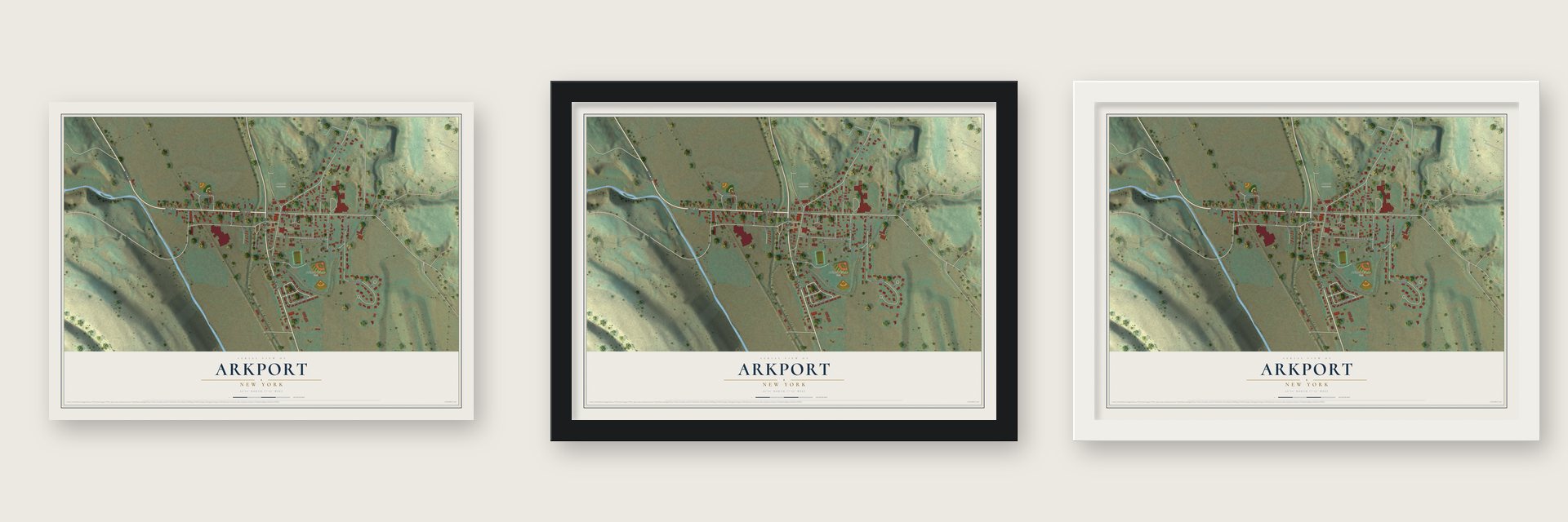 Arkport, New York map unframed, in a black wood frame and in a white wood frame