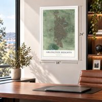 Arlington Heights, Illinois map, 18 x 24 inch print in a white frame in a home office