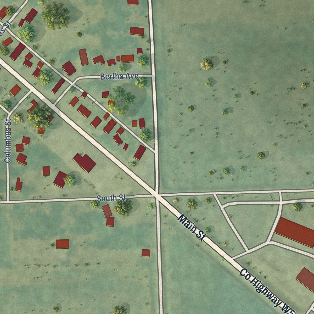 Second close-up of the map of Arlington, Iowa print showing more streets and buildings
