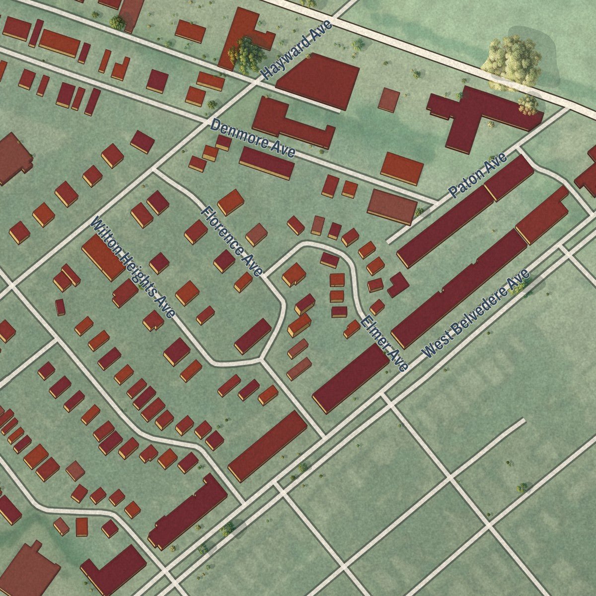 Second close-up of the map of Arlington, Maryland print showing more streets and buildings