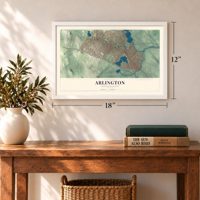 Arlington, Massachusetts map, 12 x 18 inch print in a white frame in an entryway