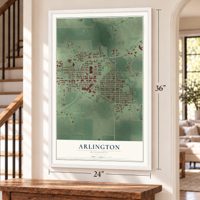 Arlington, Minnesota map, 24 x 36 inch print in a white frame by a staircase