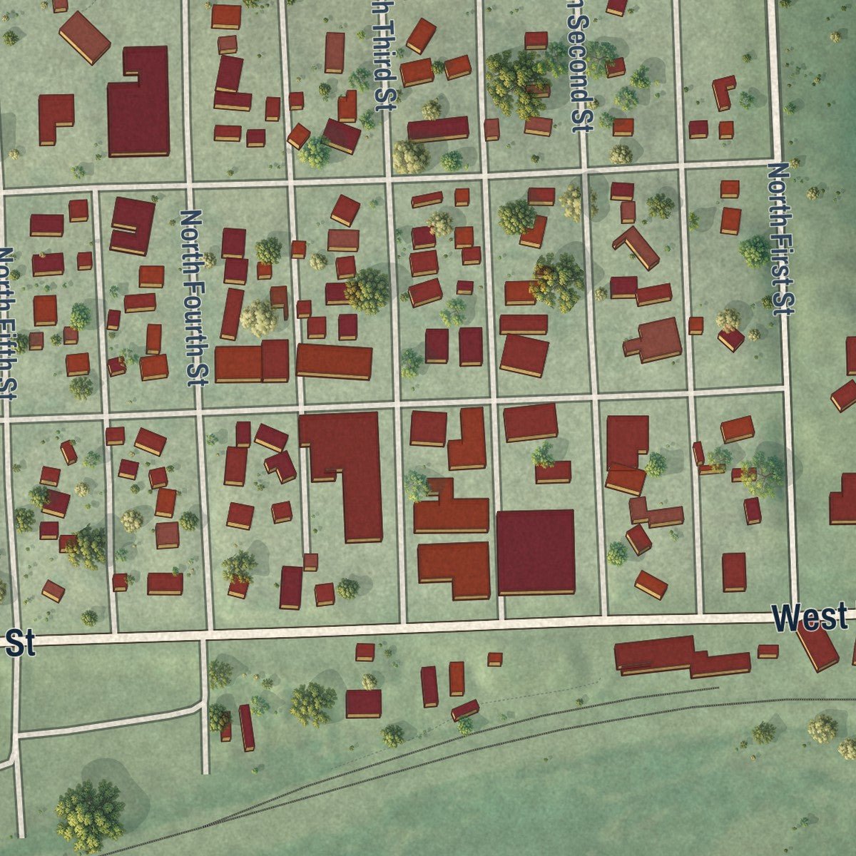 Second close-up of the map of Arlington, Nebraska print showing more streets and buildings