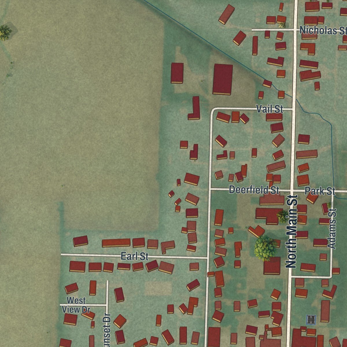 Second close-up of the map of Arlington, Ohio print showing more streets and buildings