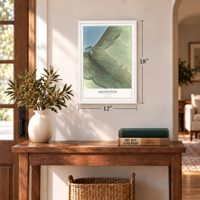 Arlington, Oregon map, 12 x 18 inch print in a white frame in an entryway