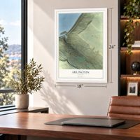Arlington, Oregon map, 18 x 24 inch print in a white frame in a home office