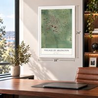 Arlington, Wisconsin map, 18 x 24 inch print in a white frame in a home office