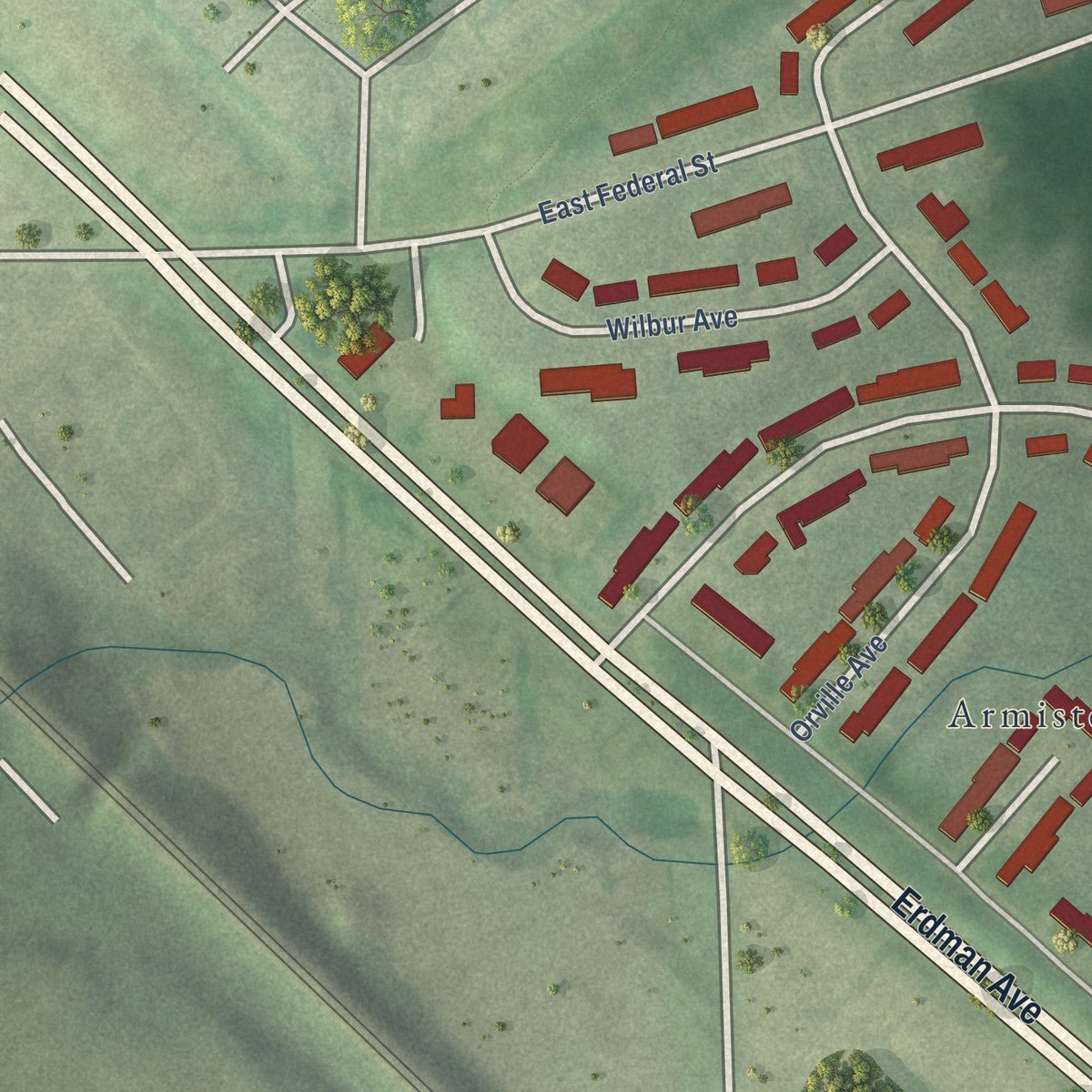 Second close-up of the map of Armistead Gardens, Maryland print showing more streets and buildings