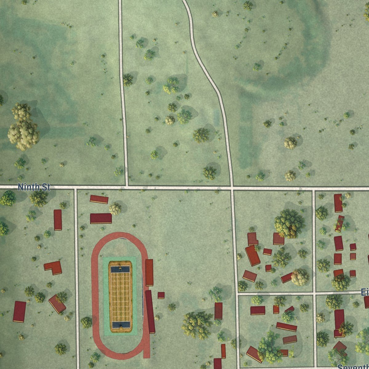 Second close-up of the map of Armour, South Dakota print showing more streets and buildings