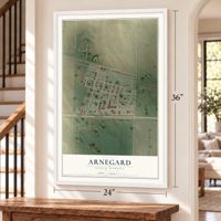Arnegard, North Dakota map, 24 x 36 inch print in a white frame by a staircase