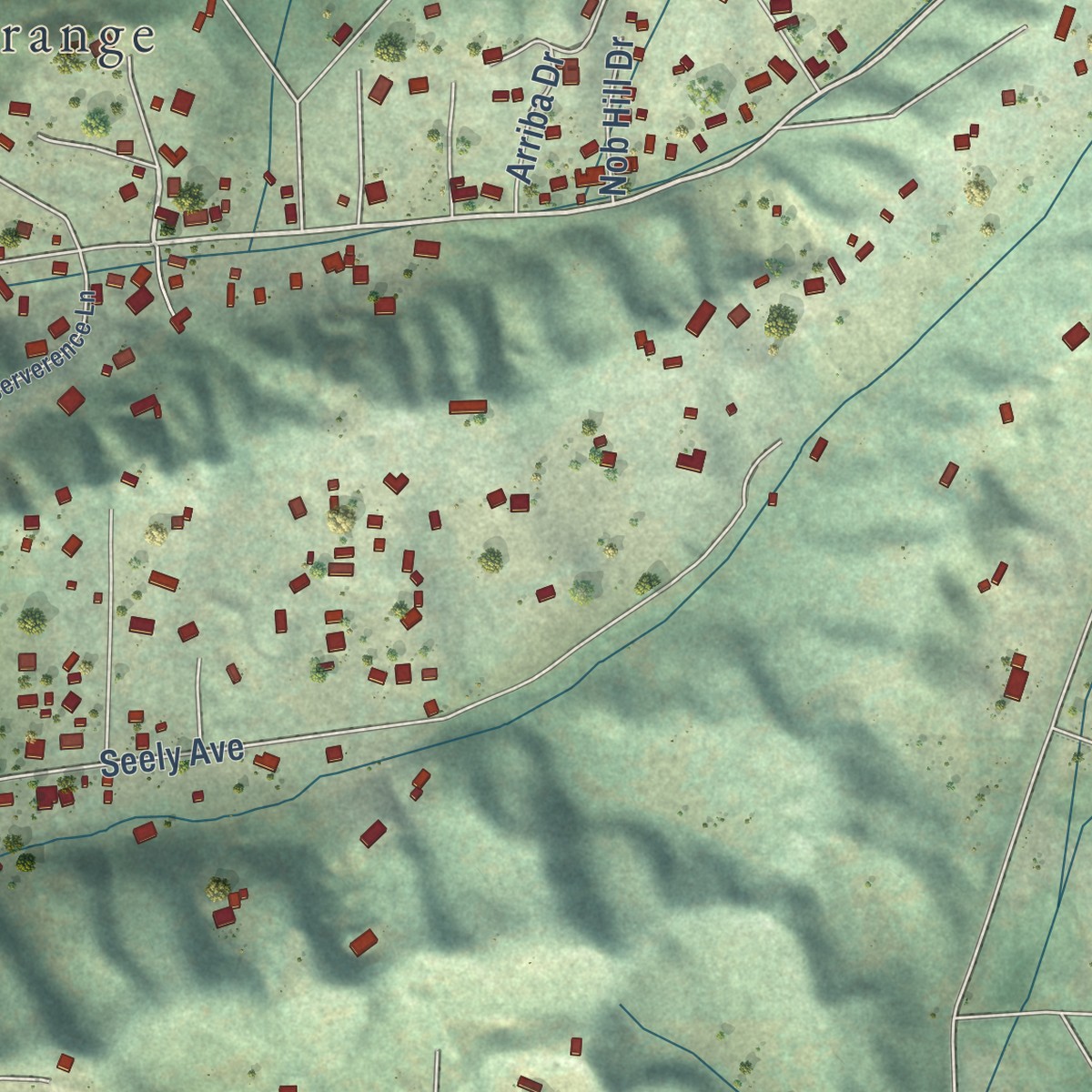 Second close-up of the map of Aromas, California print showing more streets and buildings
