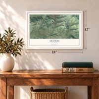 Aromas, California map, 12 x 18 inch print in a white frame in an entryway