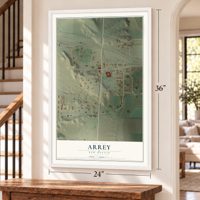 Arrey, New Mexico map, 24 x 36 inch print in a white frame by a staircase