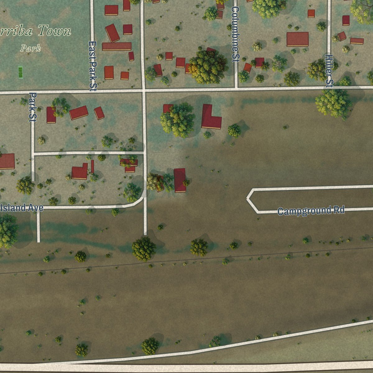 Second close-up of the map of Arriba, Colorado print showing more streets and buildings