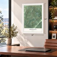 Arrington, Virginia map, 18 x 24 inch print in a white frame in a home office