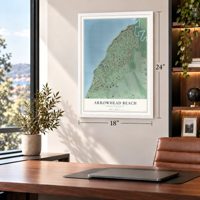 Arrowhead Beach, North Carolina map, 18 x 24 inch print in a white frame in a home office