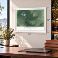 Arrowhead Lake, New Jersey map, 18 x 24 inch print in a white frame in a home office