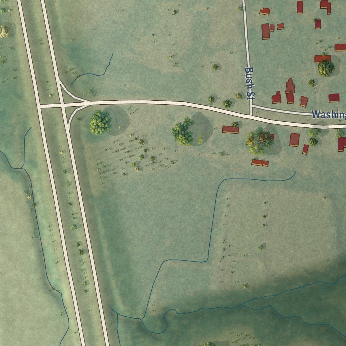 Second close-up of the map of Artesia, Mississippi print showing more streets and buildings