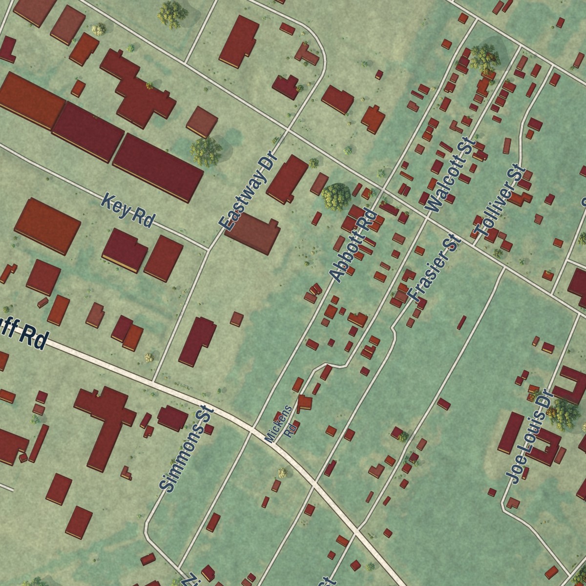 Second close-up of the map of Arthurtown, South Carolina print showing more streets and buildings