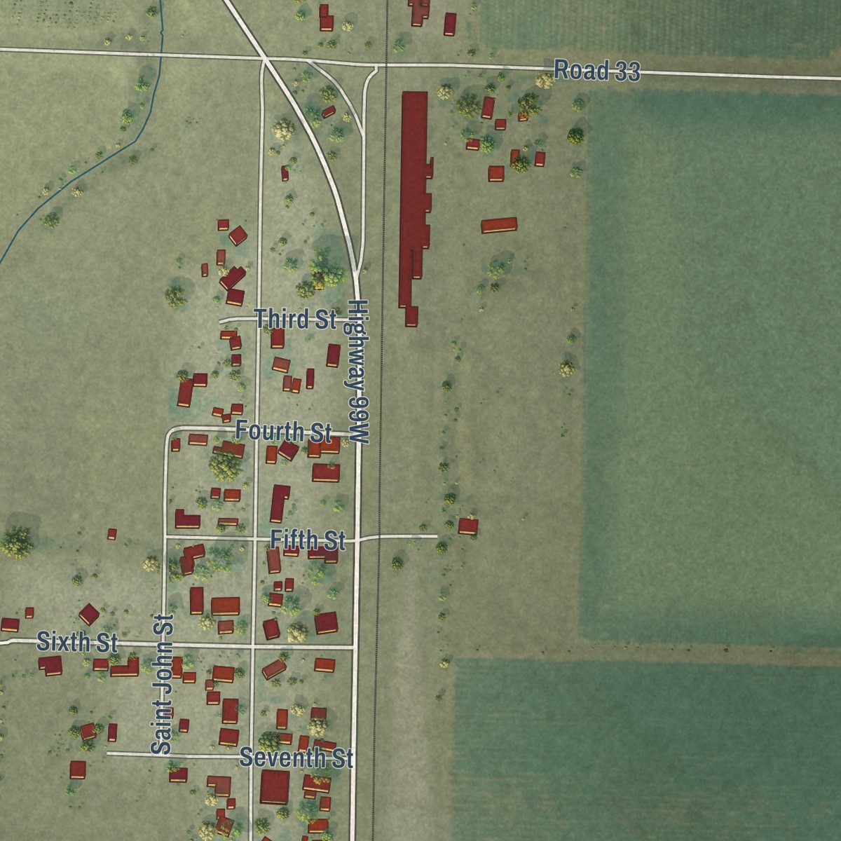 Second close-up of the map of Artois, California print showing more streets and buildings