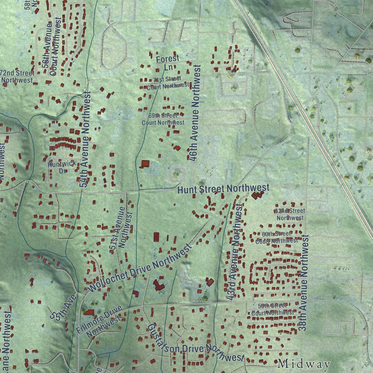 Second close-up of the map of Artondale, Washington print showing more streets and buildings