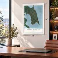 Arundel on the Bay, Maryland map, 18 x 24 inch print in a white frame in a home office