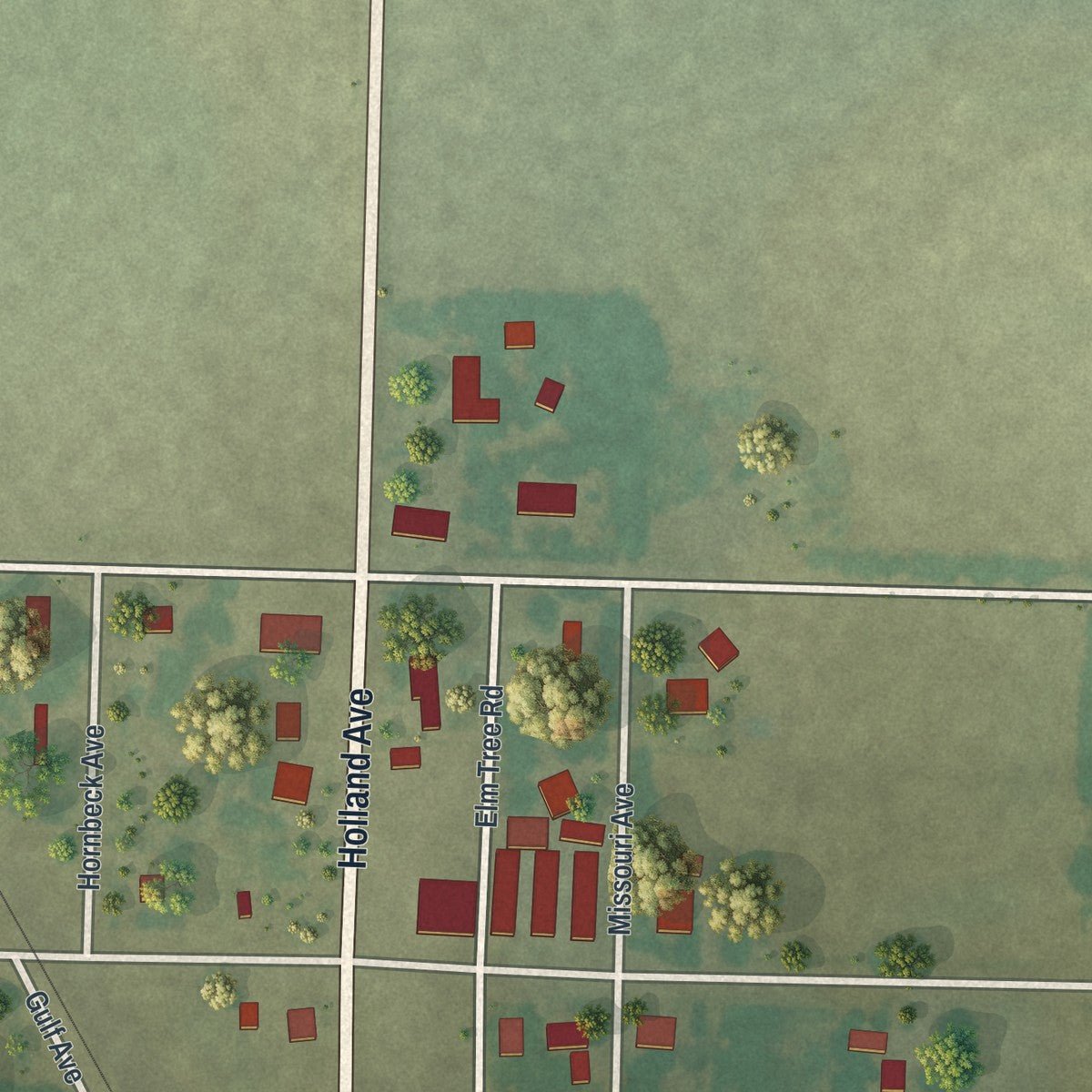 Second close-up of the map of Asbury, Missouri print showing more streets and buildings