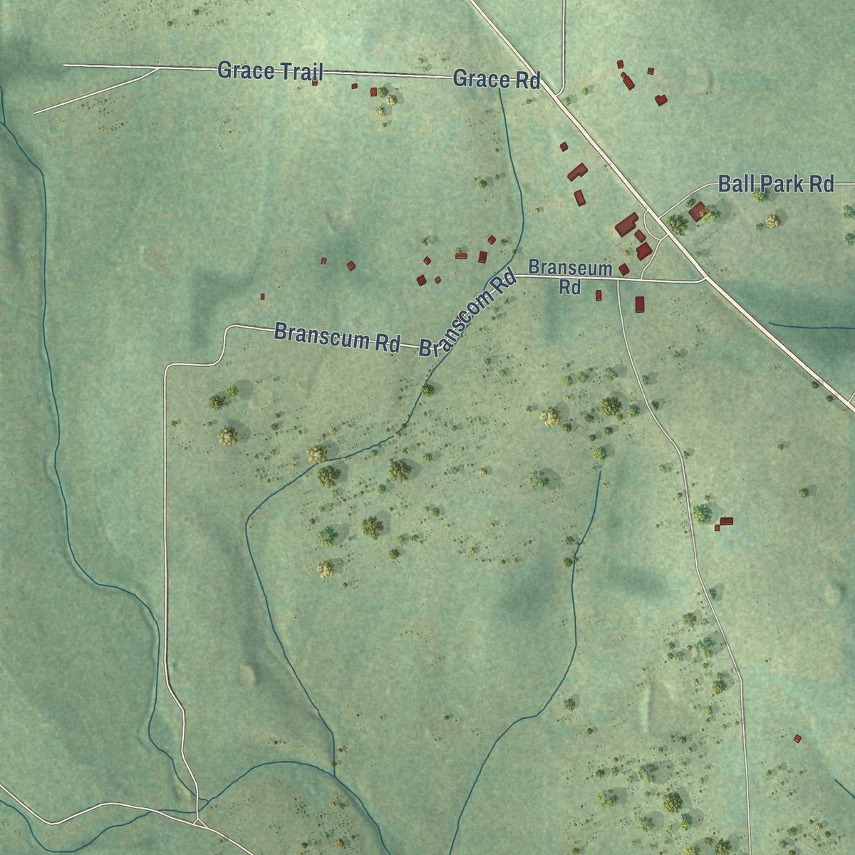 Second close-up of the map of Ash Flat, Arkansas print showing more streets and buildings