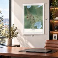 Ashby, Minnesota map, 18 x 24 inch print in a white frame in a home office