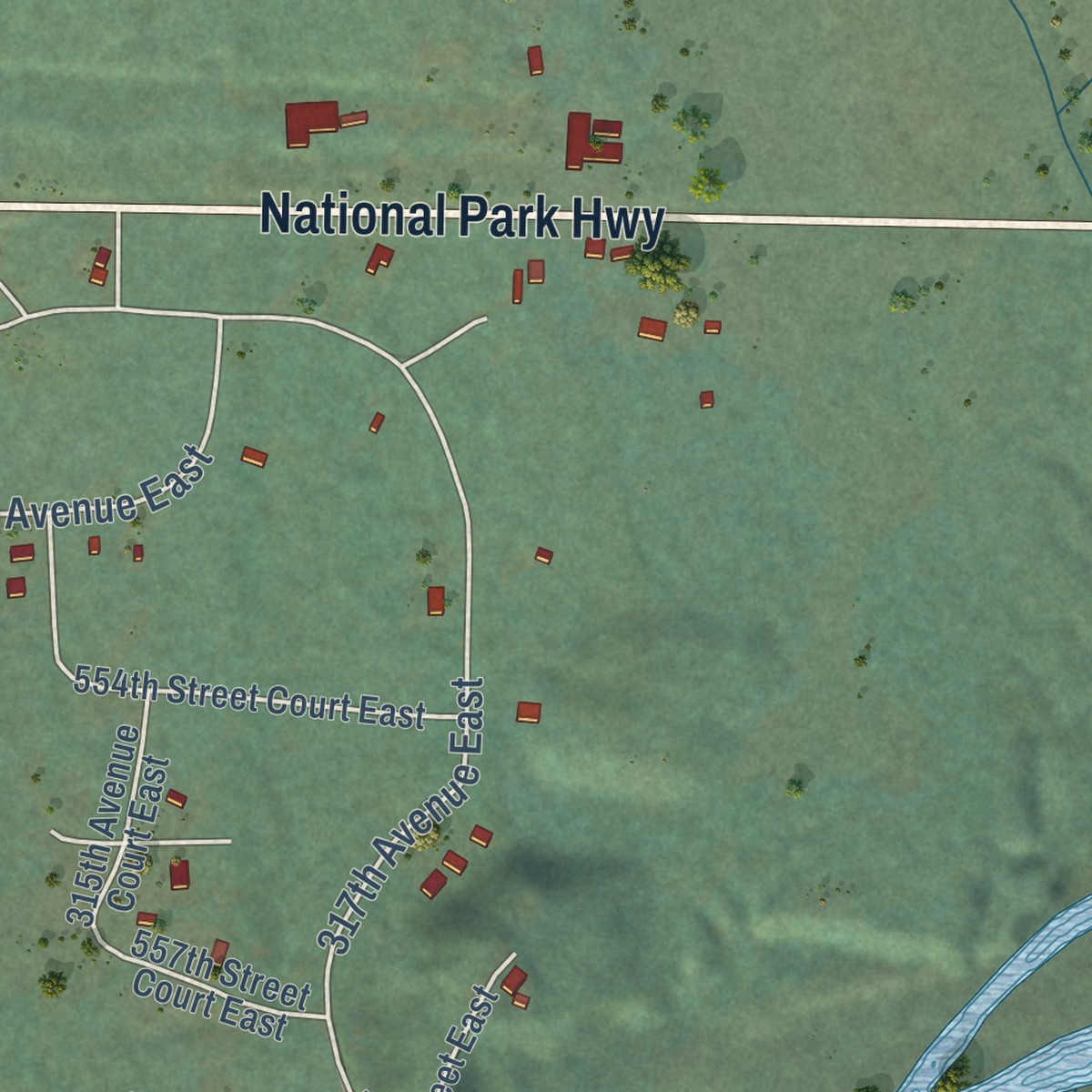 Second close-up of the map of Ashford, Washington print showing more streets and buildings