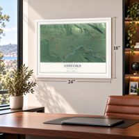 Ashford, Washington map, 18 x 24 inch print in a white frame in a home office