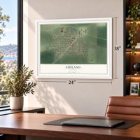 Ashland, Illinois map, 18 x 24 inch print in a white frame in a home office
