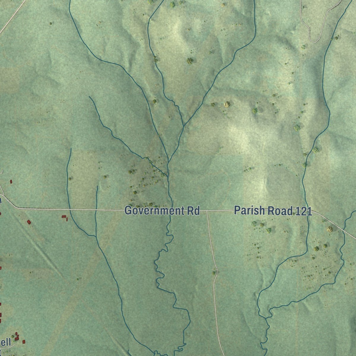 Second close-up of the map of Ashland, Louisiana print showing more streets and buildings