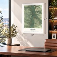 Ashland, Montana map, 18 x 24 inch print in a white frame in a home office